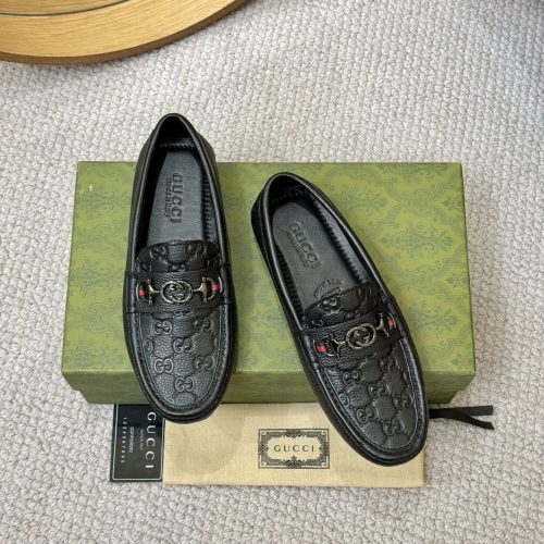 Gucci GG Embossed Horsebit Leather Loafers Black