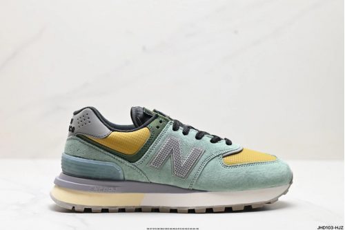 New Balance 574 Casual Sneakers Suede and Mesh Light Green and Yellow