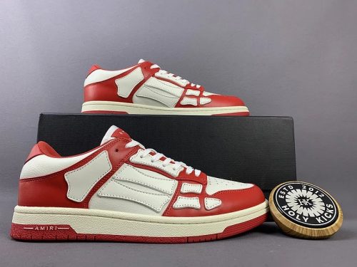Amiri Skeleton Low-Top Leather Sneakers Red and White