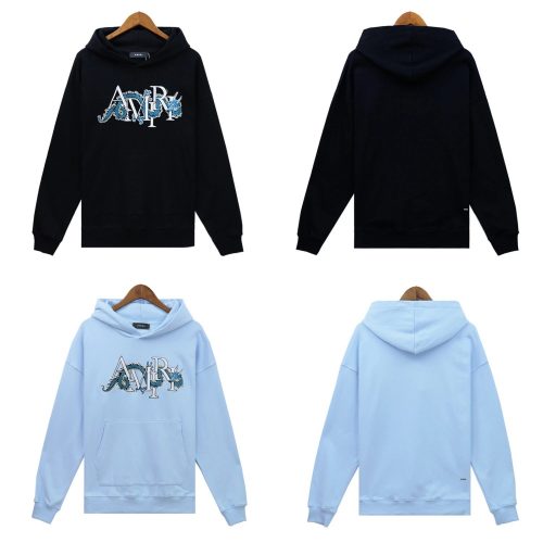 Amiri Dragon Graphic Cotton Hoodie Black and Light Blue