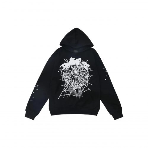 Sp5der Spider Web Graphic Hoodie Casual Pullover Black