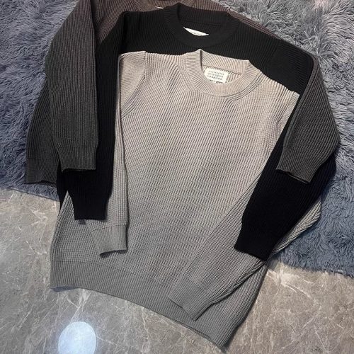 Maison Margiela Ribbed Knit Sweater Minimalist Crewneck Gray
