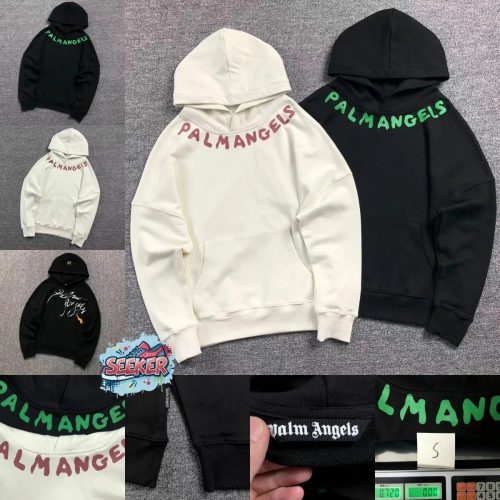 Palm Angels Curved Logo Oversized Hoodie Black and White