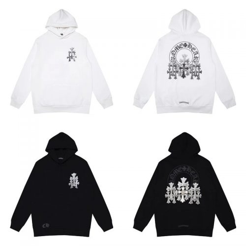 Chrome Hearts Horseshoe Cross Graphic Streetwear Hoodie Black and White