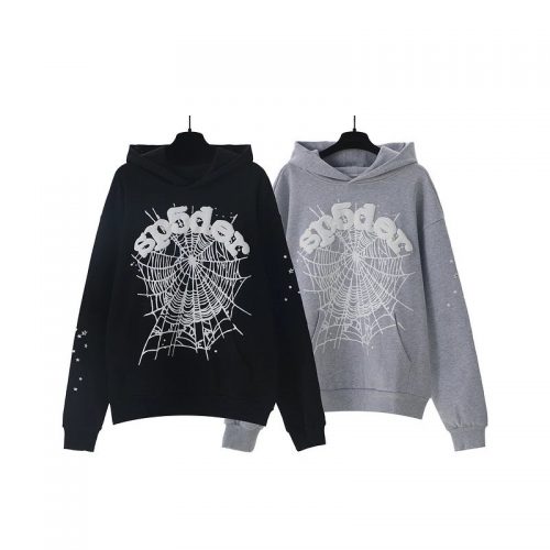 Sp5der Sp5der Web Hoodie Graphic Streetwear Sweatshirt Black and Gray