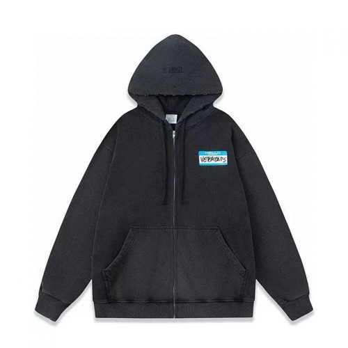 Vetements Hello My Name Is Oversized Zip-Up Hoodie Black