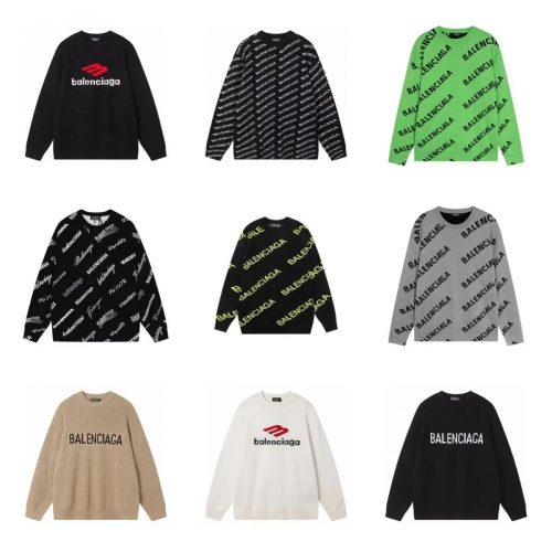 Balenciaga All-Over Print Knit Sweater Oversized Crewneck Multicolor