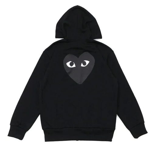 Comme des Garçons CDG Play Heart Graphic Streetwear Zip-Up Hoodie Black