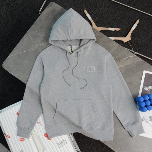 Dior CD Icon Embroidered Cotton Hoodie Gray