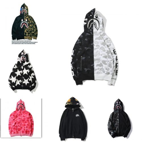 A Bathing Ape BAPE Shark Full Zip Hoodie Camo Streetwear Sweatshirt Multicolor