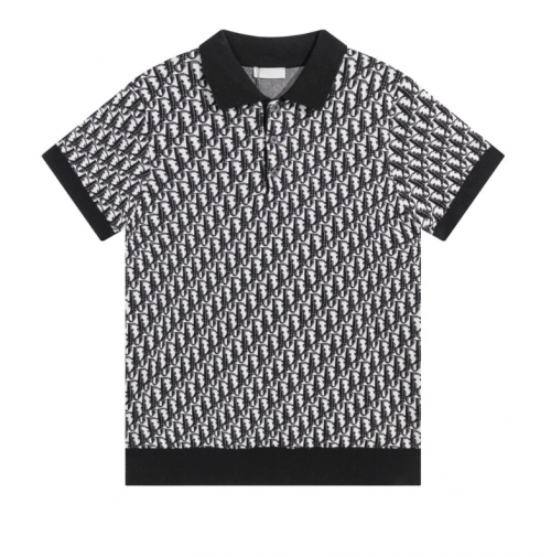 Dior Oblique Knit Jacquard Polo Shirt Black and White