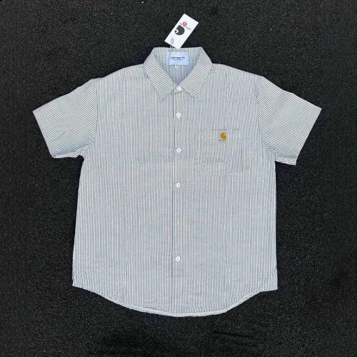 Carhartt Striped Short Sleeve Button-Down Shirt White and Blue