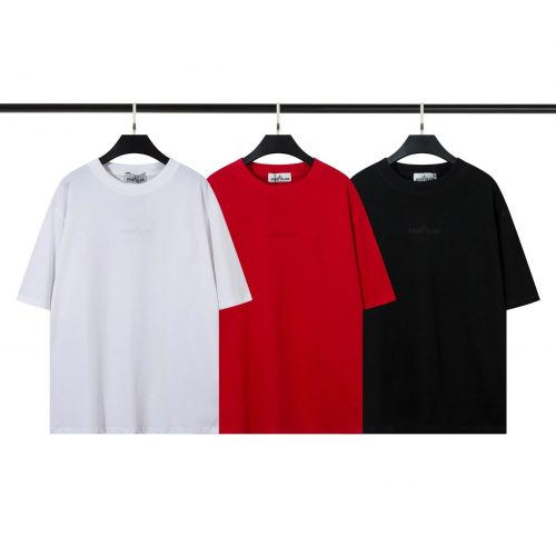 Stone Island Embroidered Cotton Casual T-Shirt White Red and Black