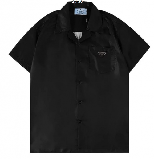 Prada Re-Nylon Bowling Shirt Short Sleeve Button-Down Shirt Black