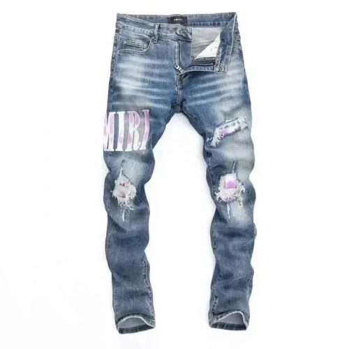 Amiri MX1 Distressed Slim Fit Jeans Blue