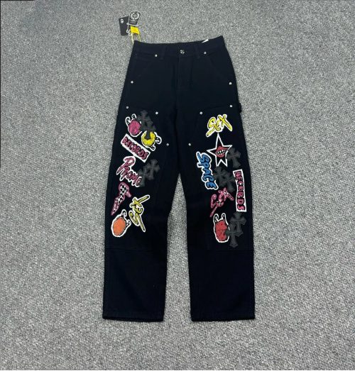 Chrome Hearts Sex Records Patchwork Denim Graphic Pants Black