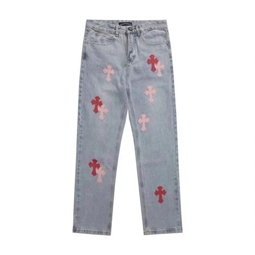 Chrome Hearts Cross Patch Denim Jeans Casual Pants Light Blue