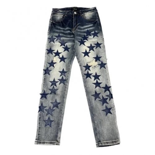 Amiri Star Patch Distressed Denim Jeans Blue