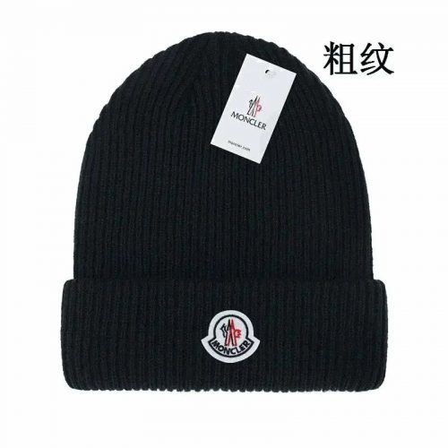 Moncler Ribbed Knit Beanie Hat Black