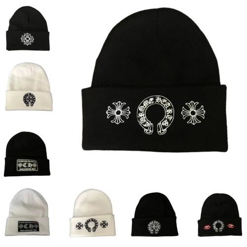 Chrome Hearts Horseshoe Beanie Knit Hat Black and White
