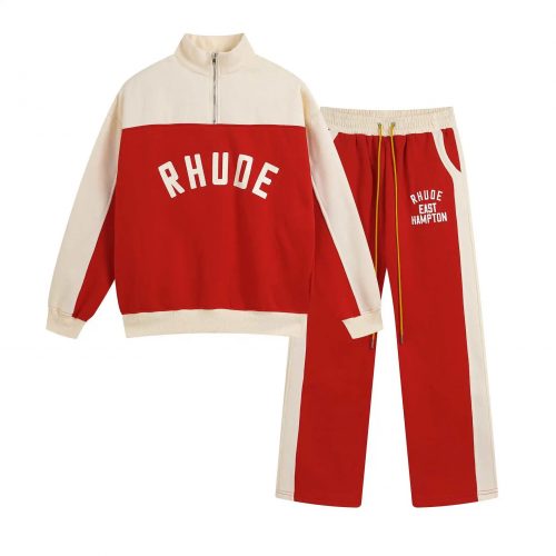 Rhude East Hampton Oversized Tracksuit Set Red and Beige