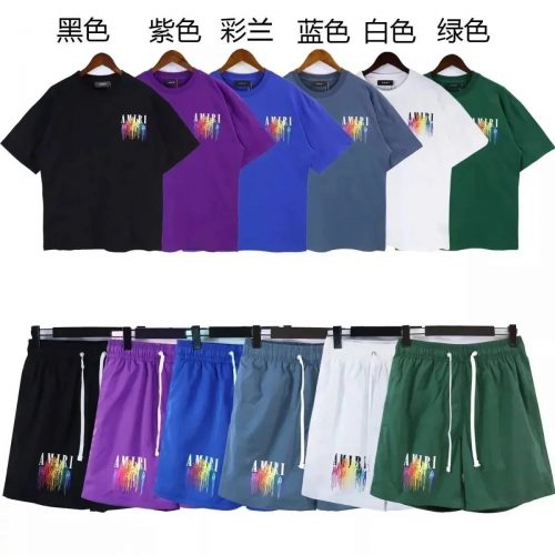 Amiri Paint Drip Matching Set Cotton T-Shirt and Shorts Multicolor