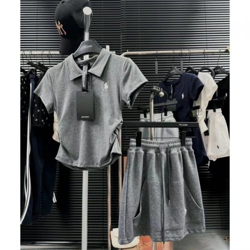 Ralph Lauren Polo Shirt and Shorts Casual Matching Set Gray