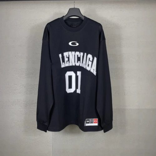 Balenciaga Sporty B Jersey Graphic Long Sleeve Shirt Black