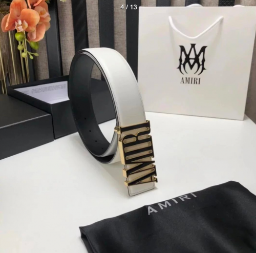 Amiri MA Logo Buckle Leather Belt White