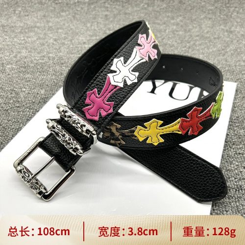 Chrome Hearts CH Cross Patch Leather Belt Multicolor Accessories