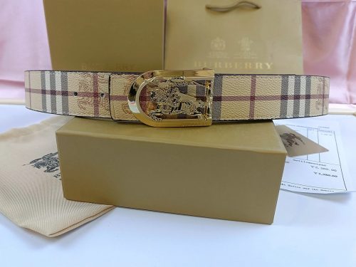 Burberry Equestrian Knight Design Check Pattern Belt Beige