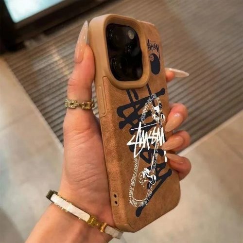 Stussy Graphic Print Phone Case Beige