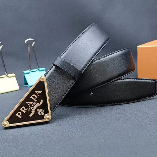 Prada Triangle Buckle Leather Belt Black