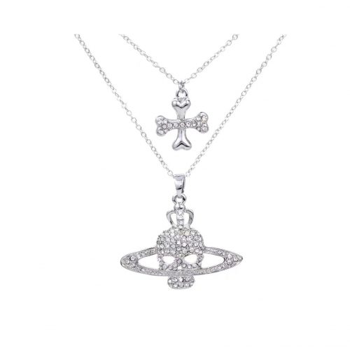 Vivienne Westwood Skull Orb Crystal Pendant Necklace Silver