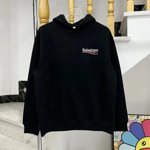 Balenciaga Logo Print Hoodie Casual Sweatshirt Black
