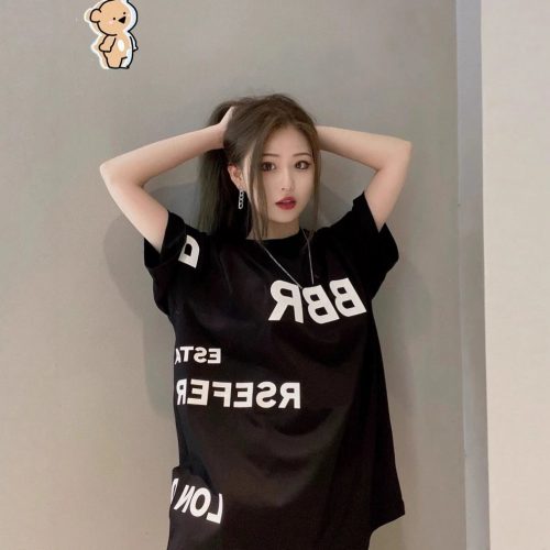 Design Graphic Print Oversized Tee Black