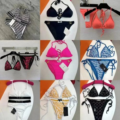 Christian Dior Oblique Print Bikini Swimwear Black and White