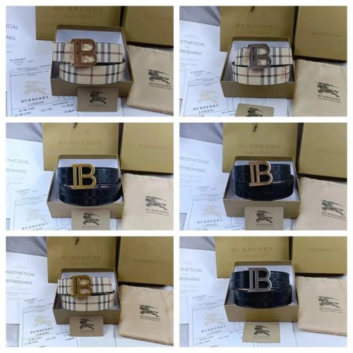Burberry Vintage Check Buckle Belt Classic Leather Strap Black and Beige