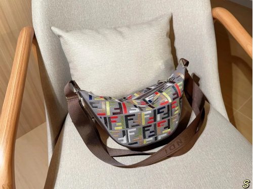 Fendi O'Lock Swing Embroidered Canvas Crossbody Bag Gray