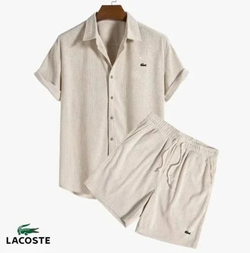 Lacoste翻领短袖短裤 米白