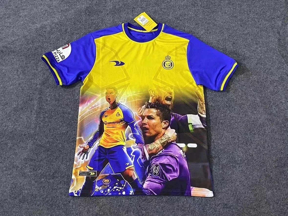 Al Nassr Ronaldo Graphic Jersey Football Jersey Yellow and Blue