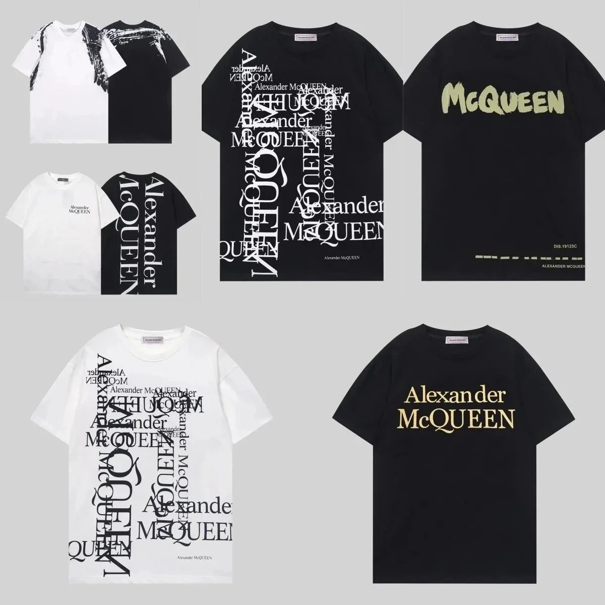Alexander McQueen AMQ Graphic Logo Print T-Shirt Casual Black and White